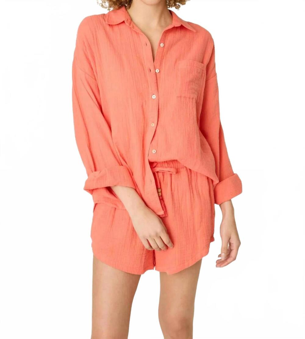 NEW PJ SALVAGE sea you in capri long sleeve top in hot coral